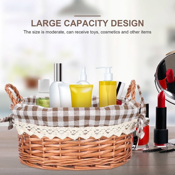 OULII Woven Rattan Storage Basket with Cotton Linen Liner, Decorative and Household Organizer