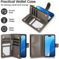 thumbnail image 6 of Allytechgroup Wallet Case for Apple iPhone 16 Pro Max, Multiple Cards Slots Zipper Pocket PU Leather with Stylish Pattern Hand Strap Flip Cover Phone Case for iPhone 16 Pro Max, Gray, 6 of 7