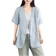 thumbnail image 2 of HongQid Linen Blazer Collarless for Women Casual Short Sleeve Spring Summer Fall Blazer Jackets, 2 of 7