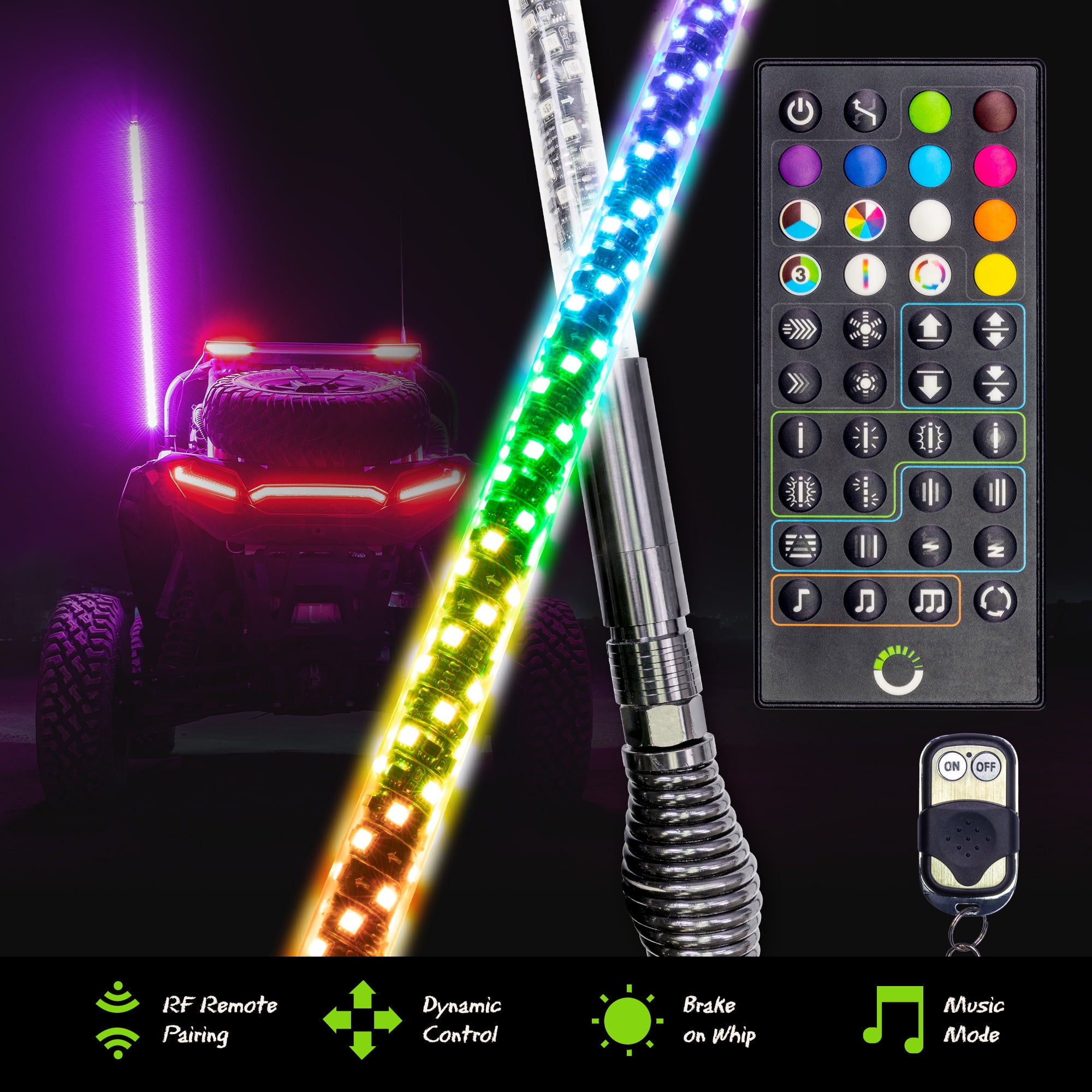 FX Whips PAIR 4FT PINK LED LIGHT WHIP ATV UTV SXS 