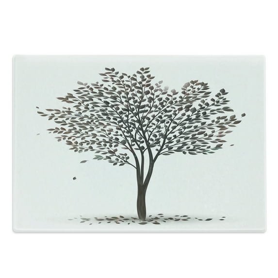 Tree of Life Cutting Board, Plant in the Fall Season Illustration with Falling Leaves Seasonal Art Print, Decorative Tempered Glass Cutting and Serving Board, Large Size, Brown White, by Ambesonne