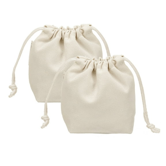 Uxcell 2 Pcs Drawstring Makeup Pouch, 4.7" Canvas Cosmetic Bag Women's Make Up Bags Toiletry Organizer for Travel Toiletries Accessories, White
