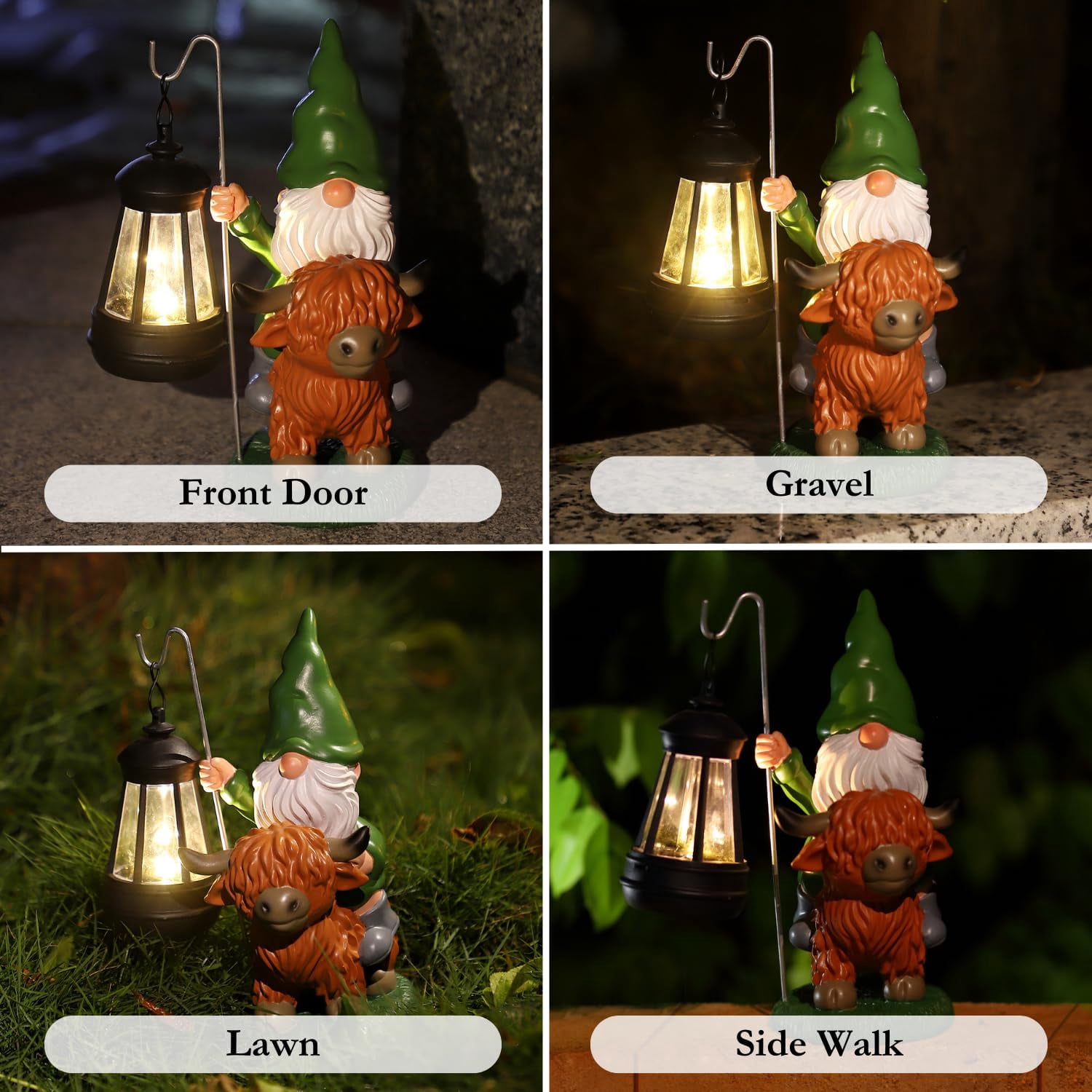 Garden Gnomes Outdoor, Highland Cow Decor, Gnomes Cow Decor for Outside, Gnomes Decorations for Yard, Gnome Garden Decor with Solar Lights, Outdoor Solar Garden Statues, Gnomes Gifts for Women