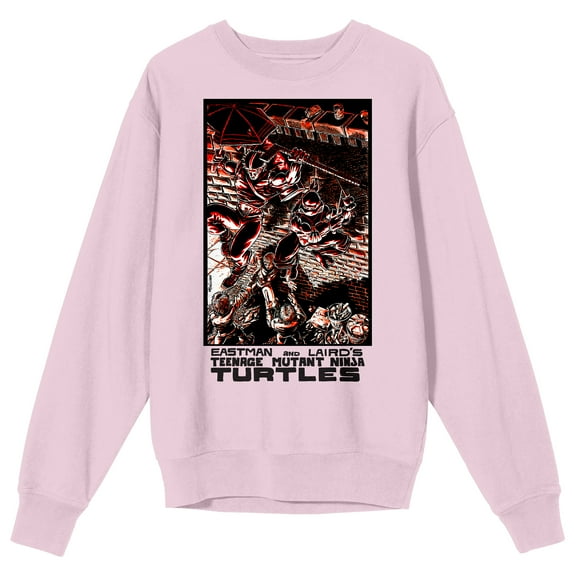 TMNT Comic Origins Casey Jones & Raphael Comic Art Crew Neck Long Sleeve Cradle Pink Adult Sweatshirt-Medium