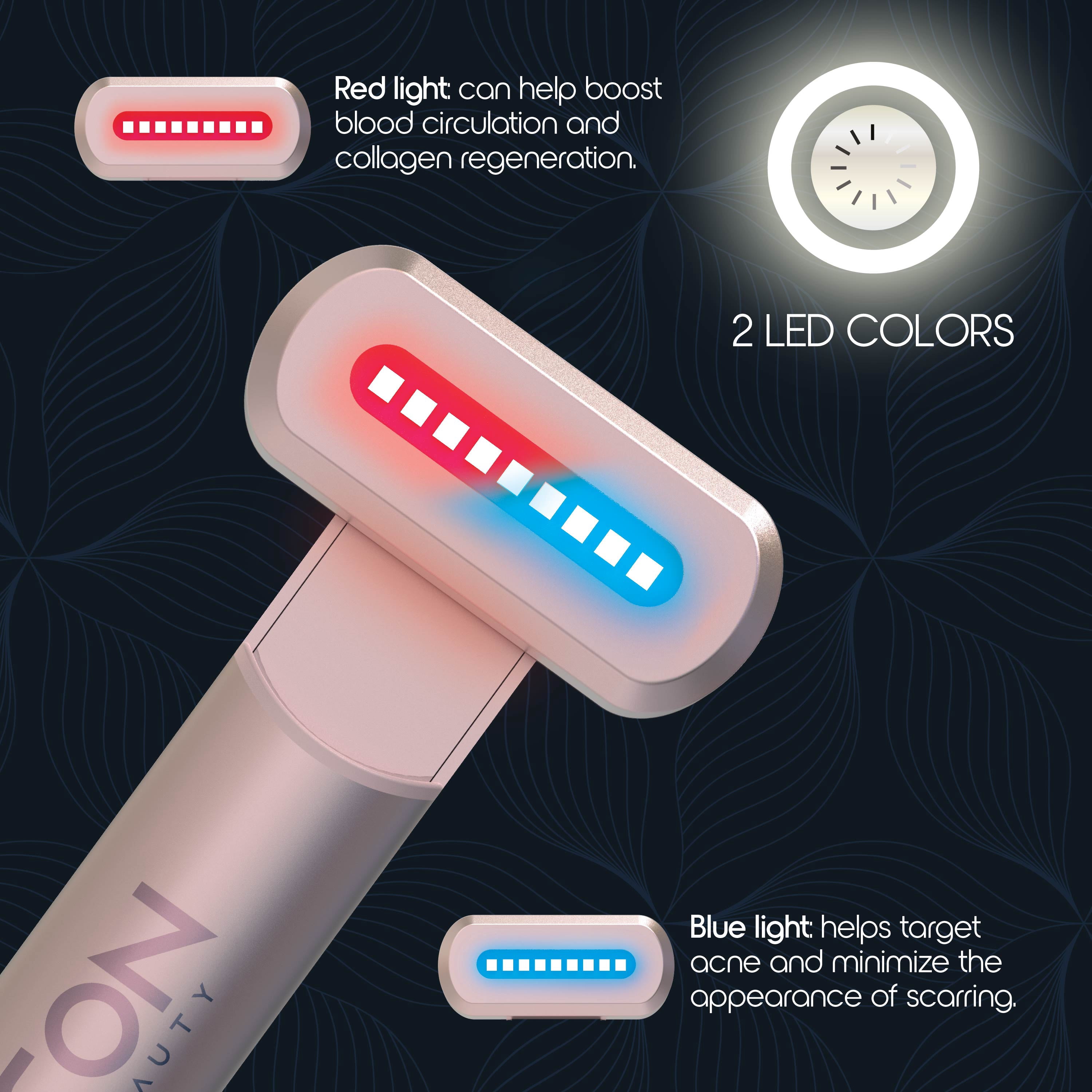 Icon by Tzumi 4-in-1 Light Therapy Wand, Blue and Red Light Therapy for Face and Neck, Rechargeable
