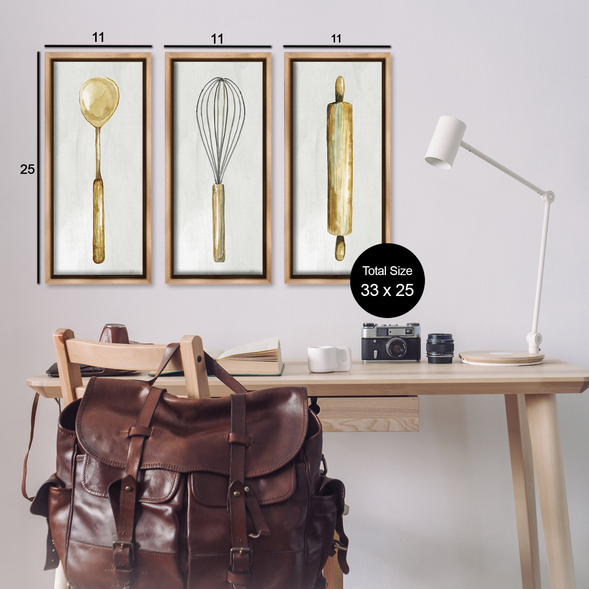 Stupell Industries Traditional Kitchen Utensils Food & Beverage Painting Brown Floater Framed Canvas Art Print Wall Art, 11 x 25, Set of 3