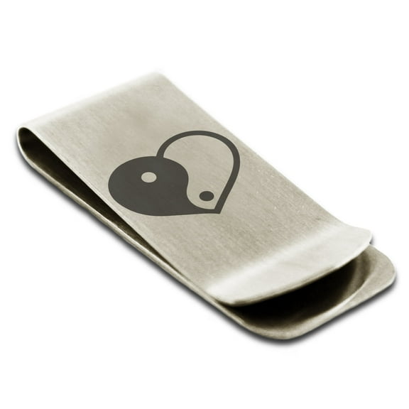 Tioneer Stainless Steel Yin Yang Heart Engraved Money Clip Credit Card Holder