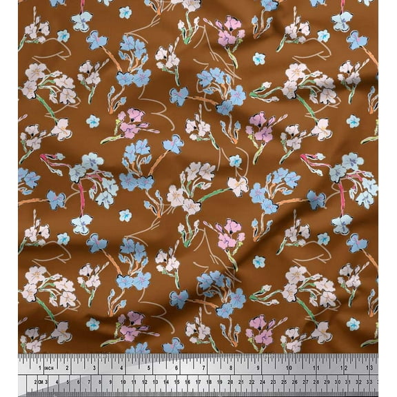 Soimoi Cotton Duck Fabric Artistic Floral Print Sewing Fabric Yard 42 Inch Wide