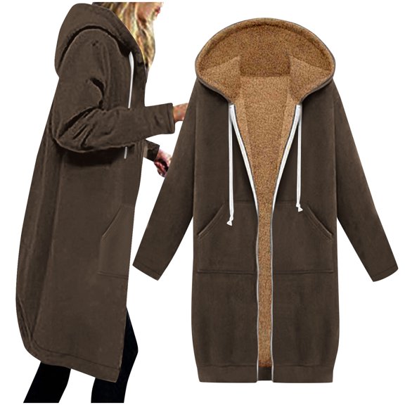 Frostluinai Womens Oversized Fleece Hoodies Jacket Sherpa Linend Warm Winter Coats Full Zip Long Sleeve Thicken Jacket Coats with Pocket Gifts for Women