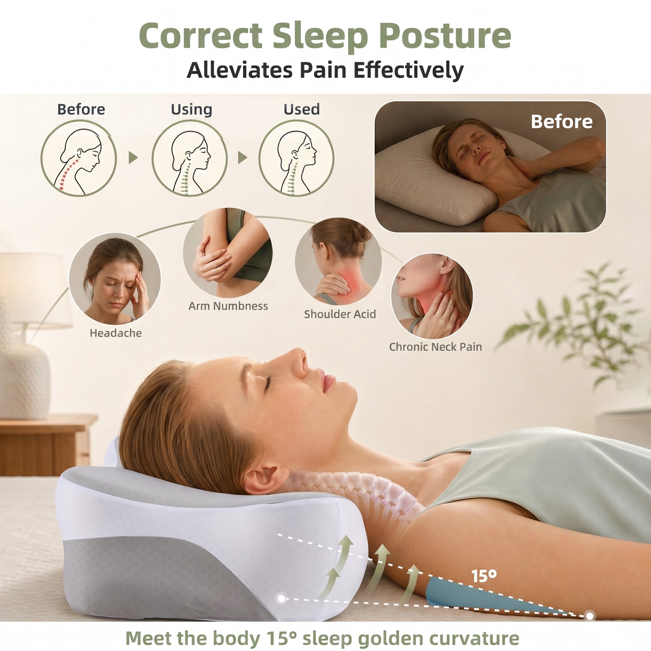 EDX 24 x 16 inch Cervical Ergonomic Pillow - Memory Foam Neck Pain Relief for Side/Back/Stomach Sleepers, Grey
