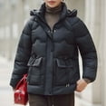 thumbnail image 2 of XPMWRP Women's Quilted Detachable Hoodies Solid Color Jackets Warm Winter Zip Oversized Casual Jackets Puffer Stand Collar Long Sleeve Coat with Pockets Black XXXL, 2 of 9