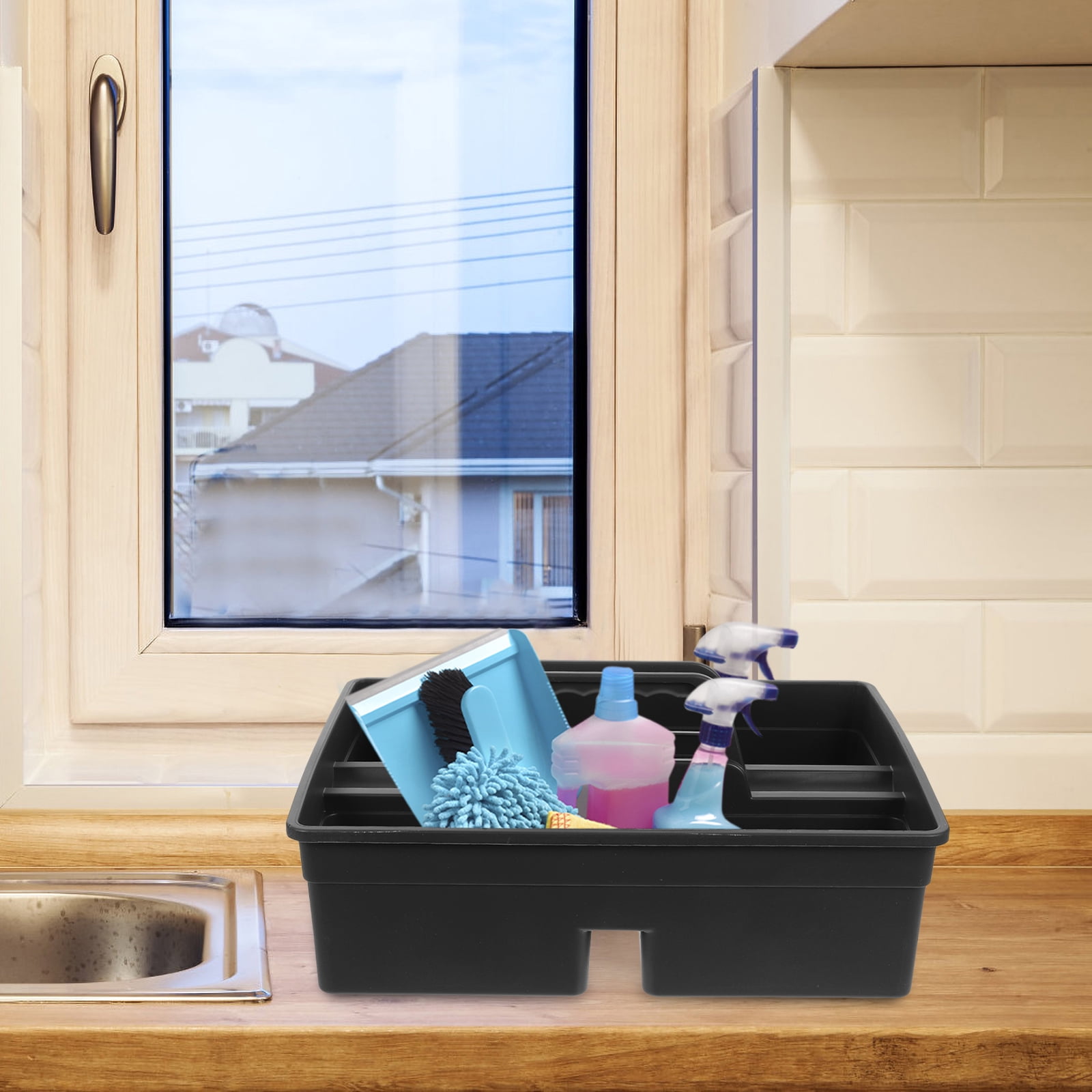 Phlegsive Plastic Cleaning Tool Organizer with Handle - 3-Compartment Carrier Box