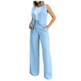 thumbnail image 1 of Traje elegante de color liso para mujer: conjunto de chaleco, camiseta sin mangas y pantalones anchos. Conjunto informal/formal, tejido cómodo. Tallas S-XXL., 1 of 8