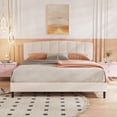 thumbnail image 2 of alazyhome King Size Upholstered Platform Bed Frame with Bedside Cupboard, Beige, 2 of 6