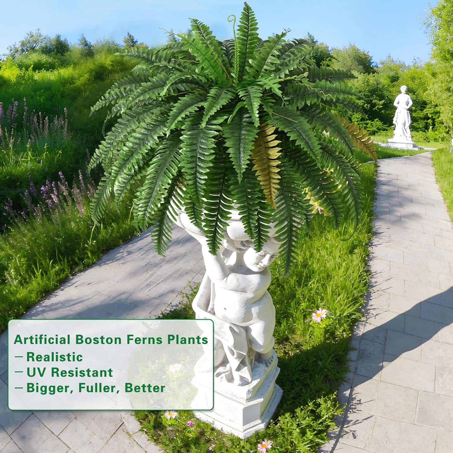 2PCS 45in Fake Ferns Large Artificial Plants Outdoor  Weatherproof Faux  Fern Realistic Hanging Decor for Porch Home Garden
