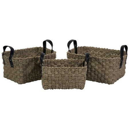 Wildon Home 3 Piece Natural Sea Grass Basket Set with Faux Leather Handles