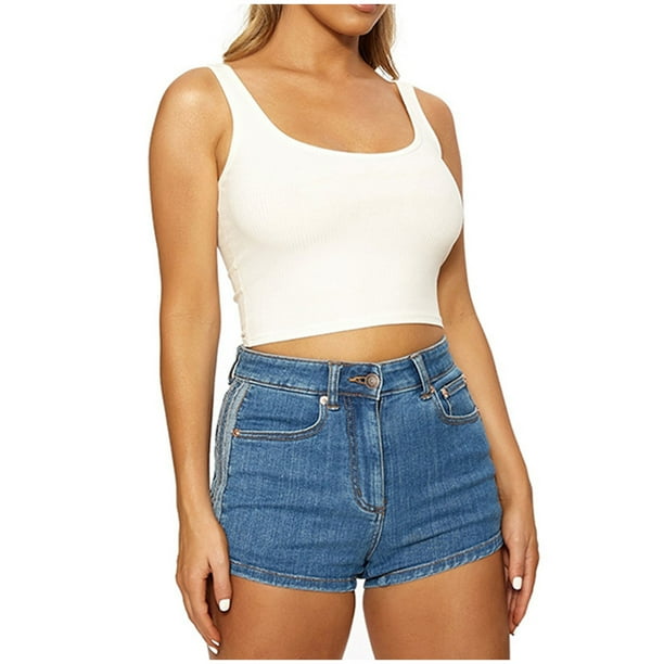 ICHUANYI Clearance Summer New Tank Tops Women's Short Sleeveless, European And American Rib Inner Layer Small Tank Tops(White, S) ICHUANYI WER2023081505066