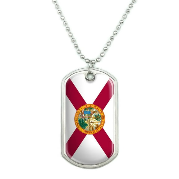 Florida State Flag Military Dog Tag Pendant Necklace with Chain