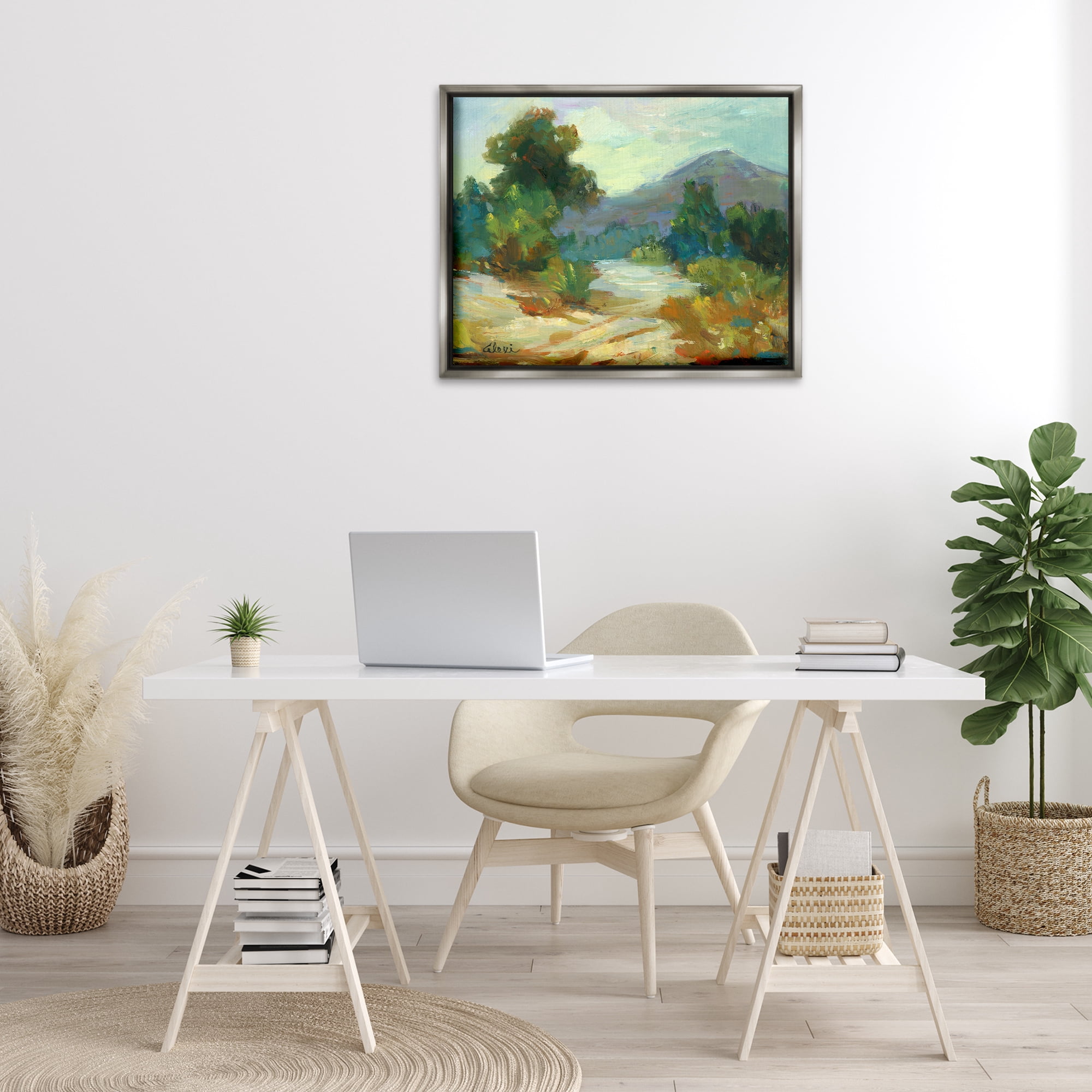 Stupell Industries Fall Time Mountain View Landscape & Nature Painting Gray Floater Framed Canvas Art Print Wall Art, 31 x 25