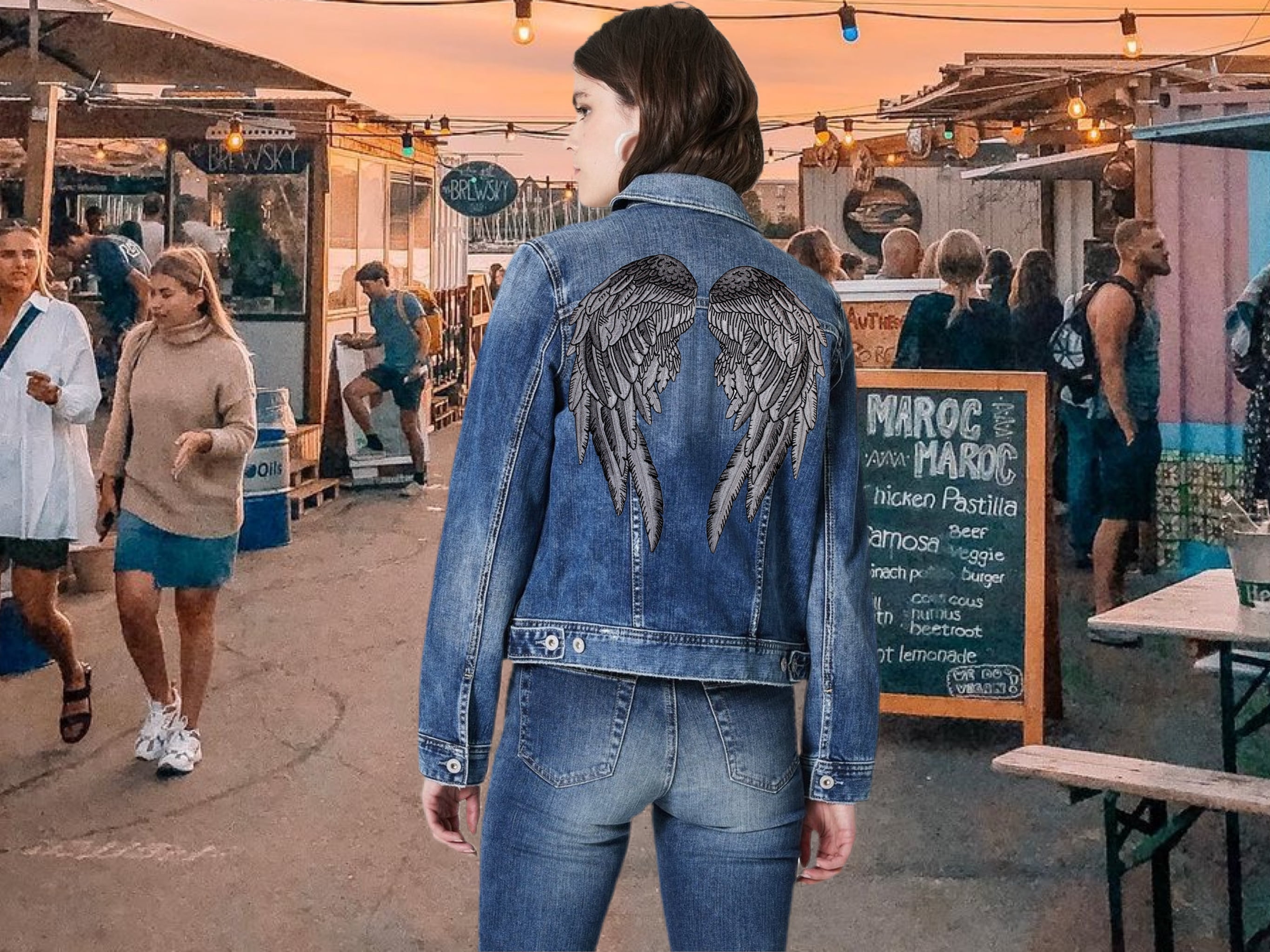 Black Angel Wing Patches 14” | "Saints & Sinners" Guardian Angels Realistic Wings and Feathers | Embroidered Back Patch for Men and Women Iron On Large 2pc. Set - by Nixon Thread Co.