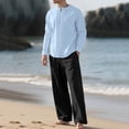 thumbnail image 4 of Maqroz Men's Summer 2-Piece Long Sleeve Button Down Top with Wide Leg Trousers Casual Business Wear Office Smart Relaxed Coordinated Lightweight Outfit with Pockets, 4 of 6