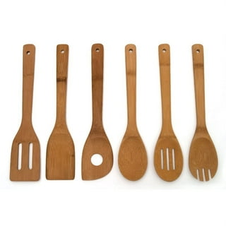 JB Home Collection 4577, Bamboo Wood Kitchen Cooking Utensil Tools 5 Piece Set of Serving Spork | Cooking Spatula | Tong and Slotted Spatula | Turner
