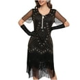 thumbnail image 4 of ZQUUVOU Women's Vintage Beaded Fringe Gown Sparkling Sequin Round Neck Short Sleeve Banquet Dress for Gala Party Gold, 4 of 7