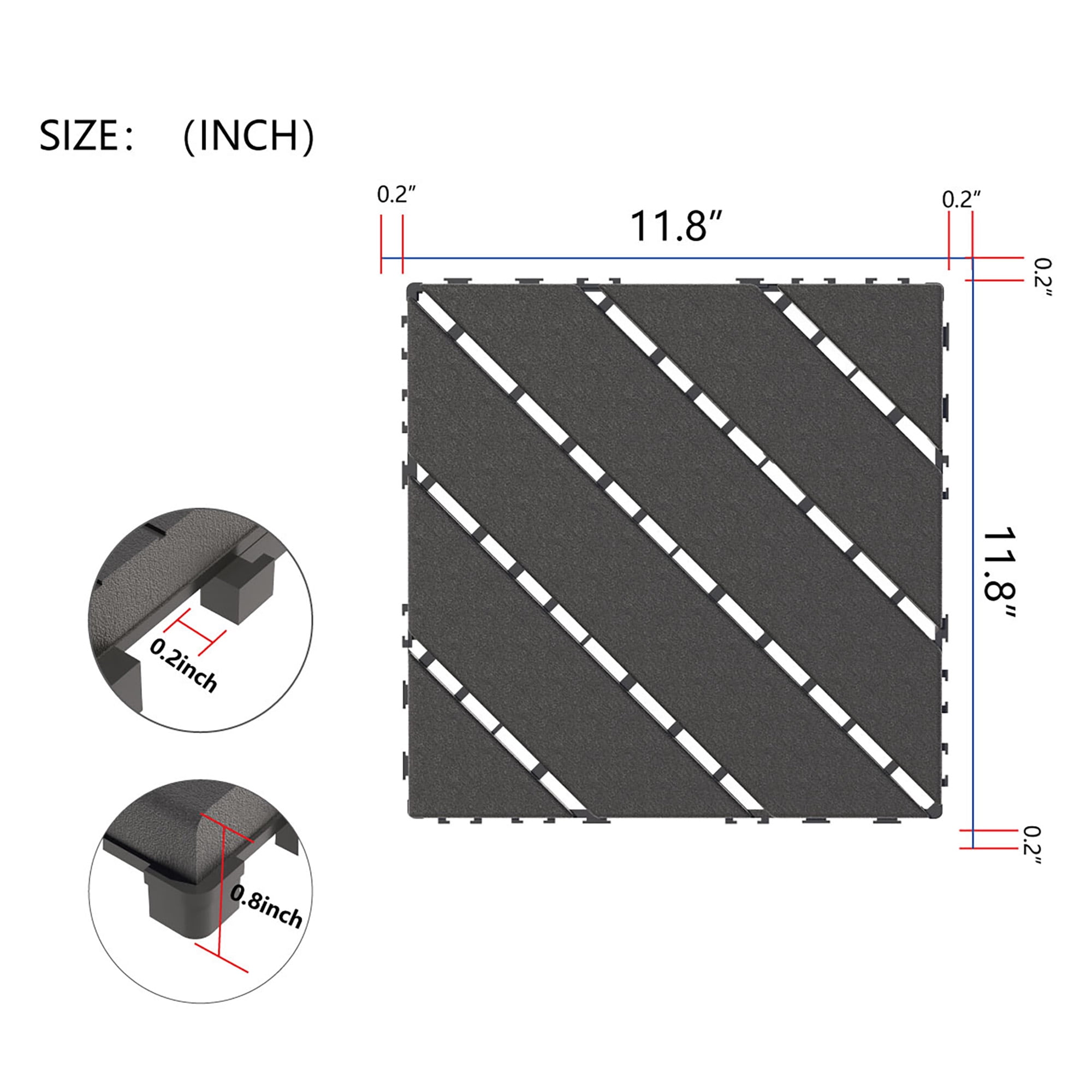 Alvantor 44 Pack Interlocking Deck Tiles, 12"x12"Plastic Waterproof Flooring Tiles for Outdoor & Indoor, Dark Gray