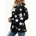 thumbnail image 6 of Tunics Tops for Women Long Sleeve Crewneck Star Printed Casual Pullover Sweatshirt Black L, 6 of 7