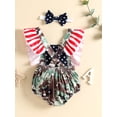thumbnail image 3 of Gureui Toddler Infant Baby Boys Girls Suit, Independence Day Star Stripe Print Camouflage Fly Sleeve Square Neck Romper + Headband 2Pcs Clothes Set, 3 of 9