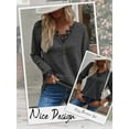 thumbnail image 6 of HUBERY Women Lace Trimmed Spliced V Neck Button Raglan Sleeve Solid Color Top, 6 of 7