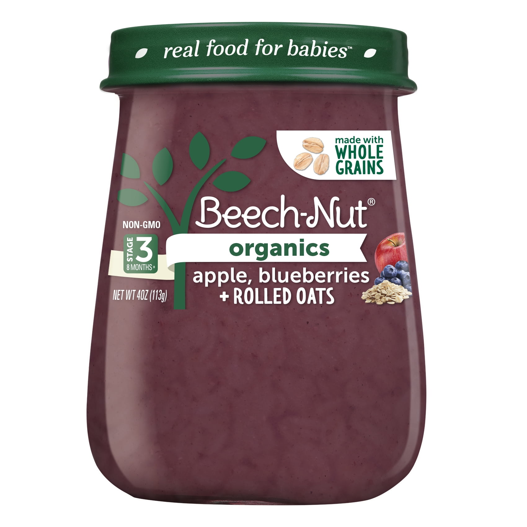 Beech-Nut Organics Breakfast Stage 3 Baby Food, Apple Blueberry & Oats, 4 oz Jar