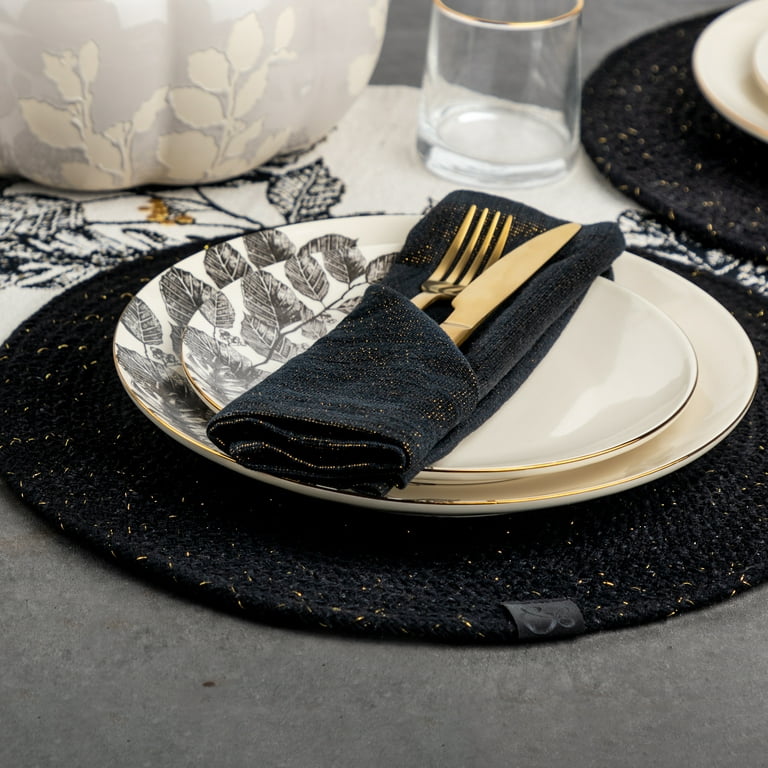 Thyme & Table Fall 8-Piece Set, 4 Napkins & 4 Round Placemats, Black & Gold