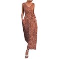 thumbnail image 1 of Vestido largo de vendaje sin mangas con cuello en V y estampado informal de verano para mujer a la moda Fridja  hjkh6636, 1 of 8