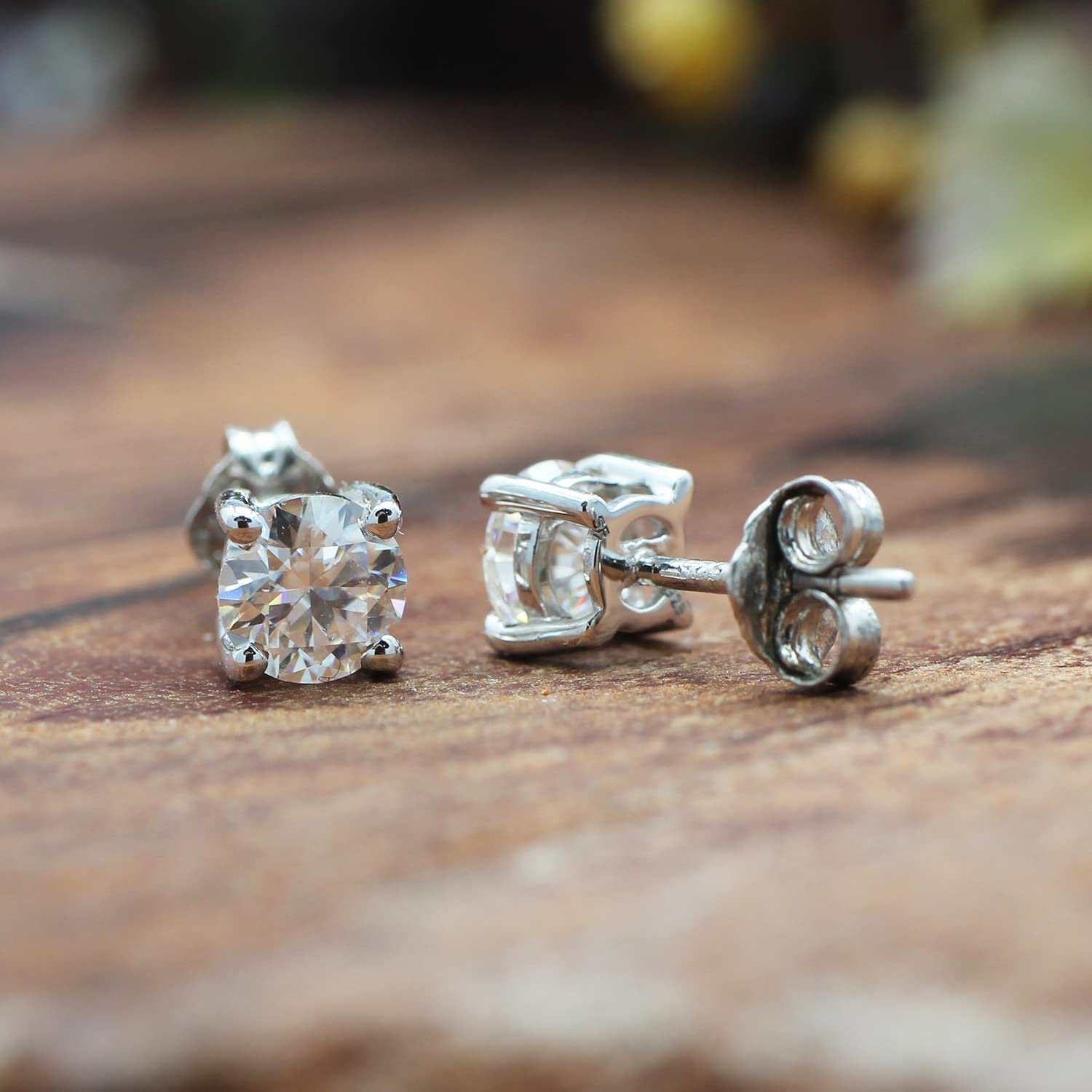 10K White Gold Post 2.00 Carat 6.5MM Round Cut Moissanite Lab Created Diamond 4-Prong Stud Earrings Sterling Silver Push Back Jewelry for Women