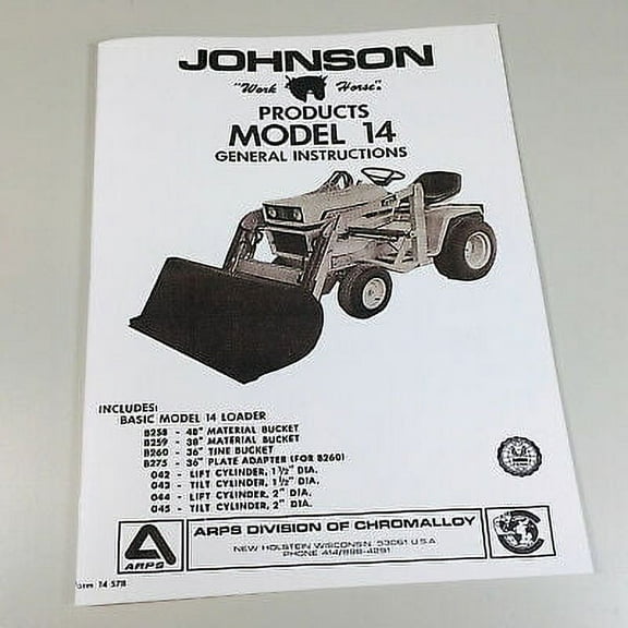Johnson 14 Loader Tractor Owners Operators Manual Instructions Parts Catalog