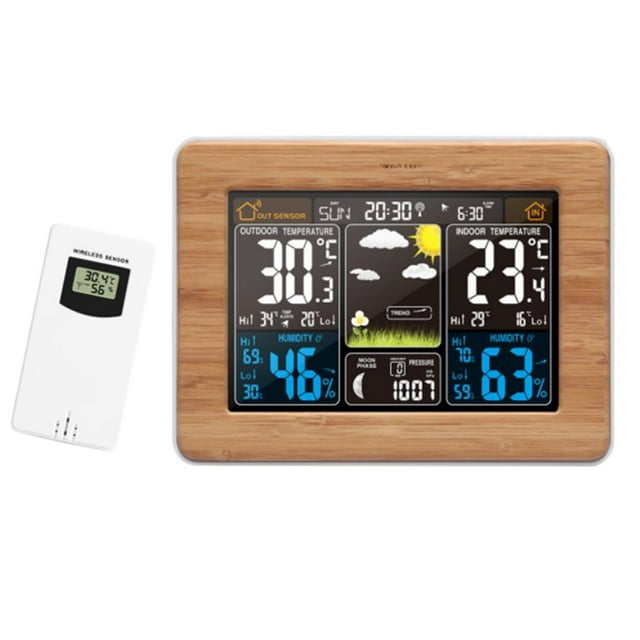 Pantalla LCD Reloj LCD Estación Meteorológica de Sensor Calendario de Repetición con Luz de Fondo Monitor Termómetro Atómico para Amarillo SM SunniMix Estación meteorológica digital
