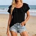 thumbnail image 5 of BOOMNY Womens Short Sleeve Ruffled Tshirts Off Shoulder Solid Color T-Shirts Summer Tee Tops for Women, 5 of 6