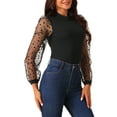 thumbnail image 4 of INSPIRE CHIC Women's Mock Neck Bodysuit Elegant Polka Dot Long Mesh Sheer Sleeve Slim Fit Bodysuits S Black, 4 of 5