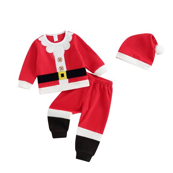 Baby Santa Outfit Long Sleeve Santa Bodysuit Hat Set Holiday Party Dress Christmas Outfit Baby Boy 0-3 Months