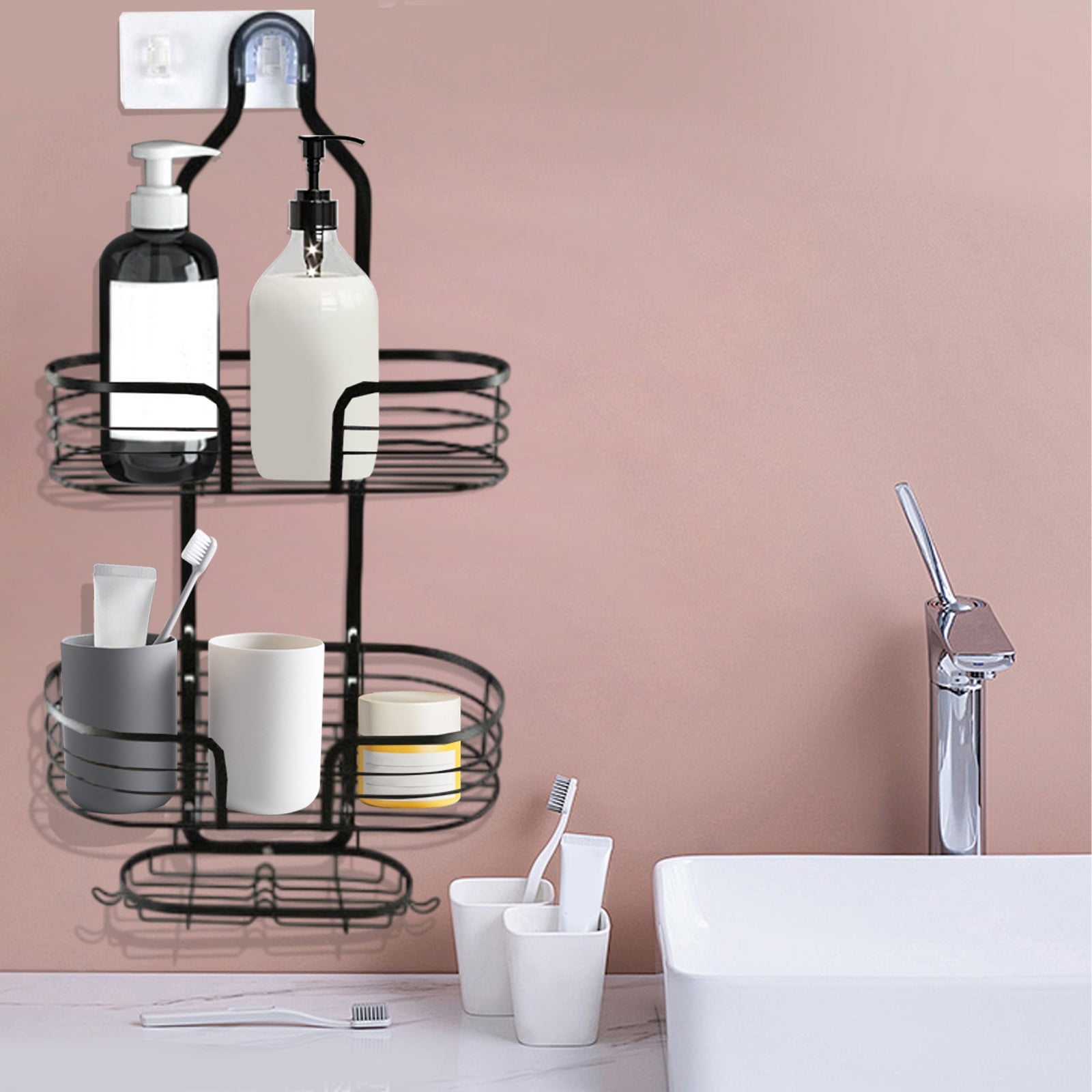 Shower Caddy Organizer, 3-tier Hanging Bathroom Storage Rack with Soap Holder and Hooks for Shampoo Bottles, Wall-mounted Over Shower Head, Topliu