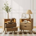 thumbnail image 2 of GUNAITO Table de Chevet Cannelée Ensemble de 2 pour Chambre avec Station de Charge Table de Chevet avec Lumières LED Bois avec Étagère Ouverte et 2 Tiroirs Chêne, 2 of 9