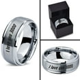 thumbnail image 4 of Tungsten I Love You 3000 Engraved Quote Band Ring 8mm Men Women Comfort Fit Gray Step Bevel Edge Brushed Polished, 4 of 4