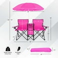thumbnail image 3 of Costway Portable Folding Picnic Double Chair with Umbrella Table Cooler Beach Camping Chair Pink, 3 of 10