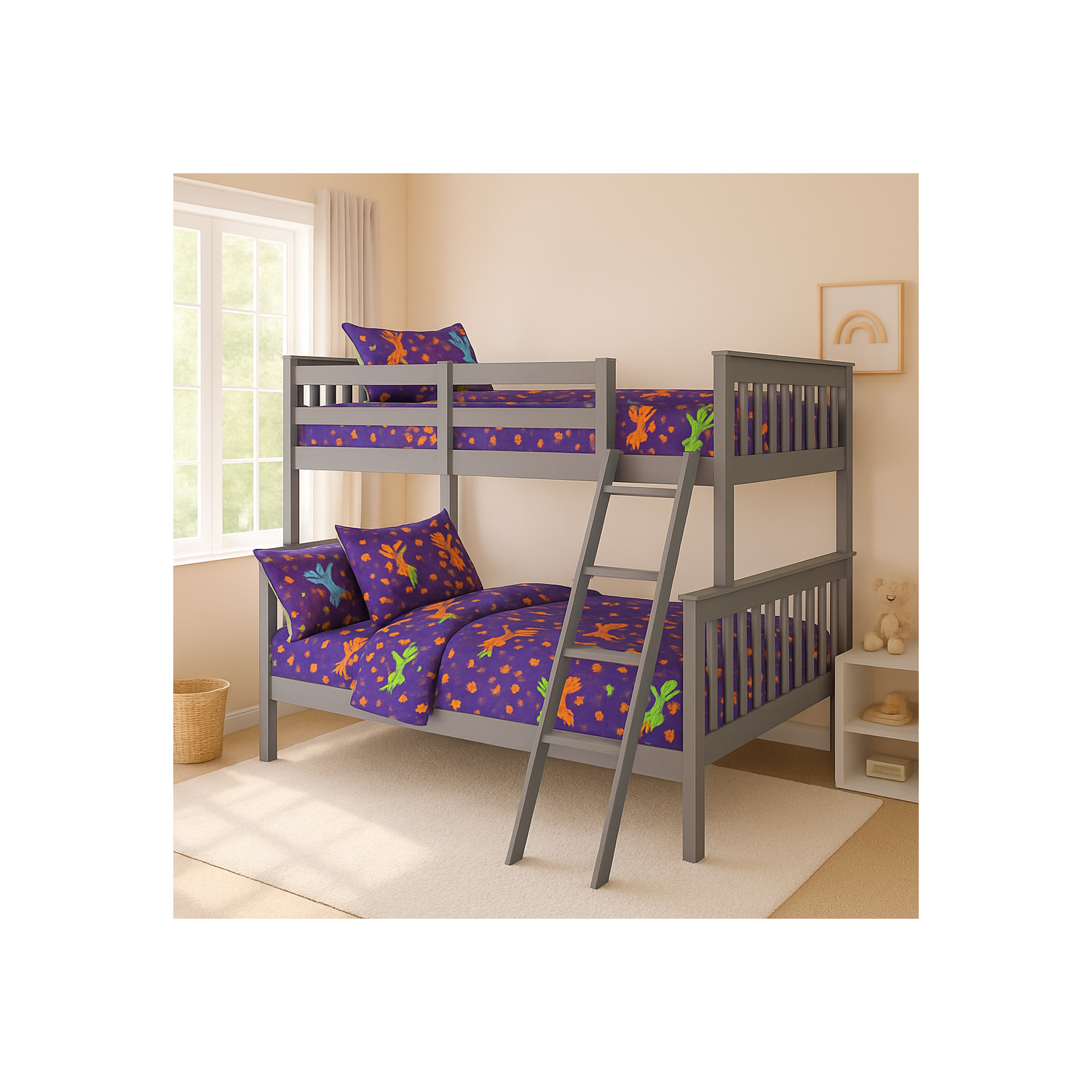 BR Wooden Kids Twin Over Full Bunk Bed Gray