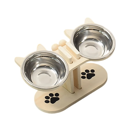 FTsdfkl 15Â° Tilt Elevated Cat Food Bowls, Raised Double Stainless Steel Pet Feeder with Non- Stand, Anti-Vomiting Cat Bowl Set, Home Feeding Accessories Food Water Bowl