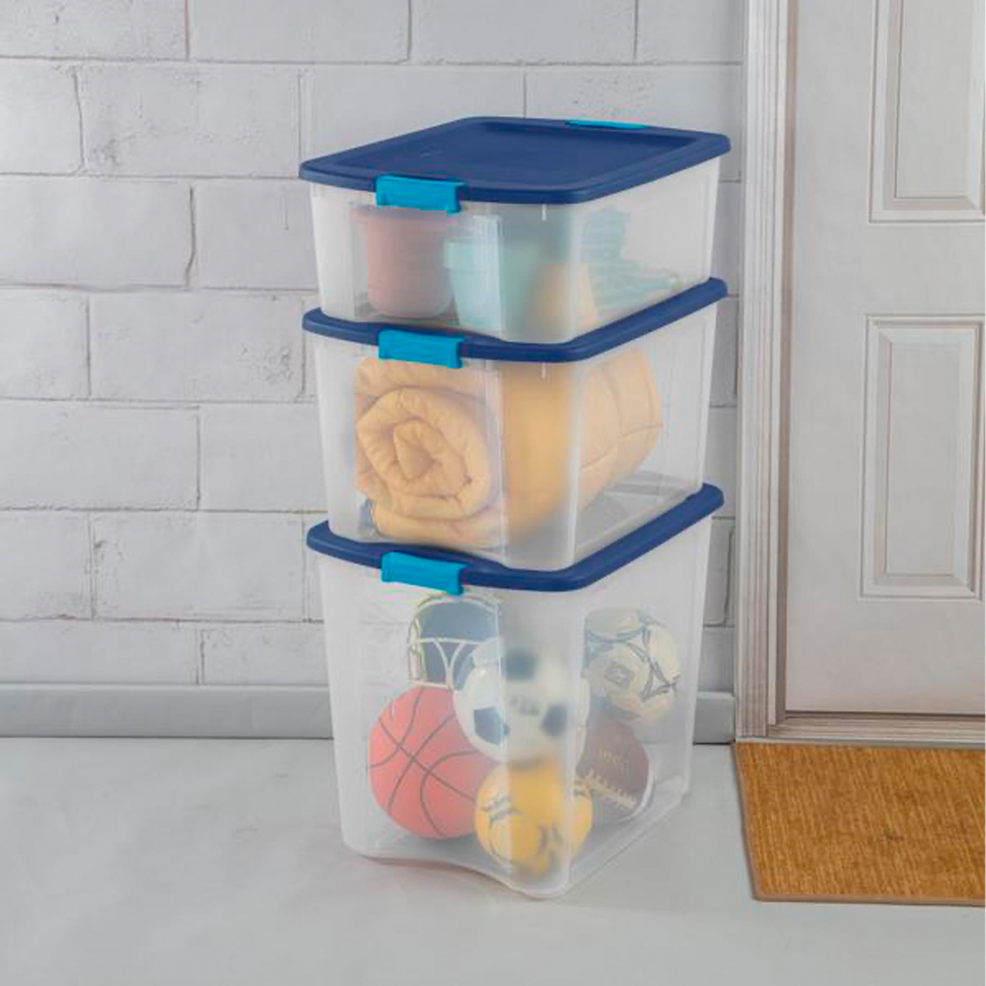 Ponpong 18 Quart Clear Storage Latching Bin with Lids, Plastic Box with Lid  and Handles, 4 Packs