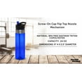 thumbnail image 4 of Plastic Water Bottle 24 oz with Inside Straw - BPA Free, Screw-On Cap, Flip Top Nozzle Mechanism - Slim Translucent Body - Eastman Tritan Copolyester - Blue - 10 Pack, 4 of 5