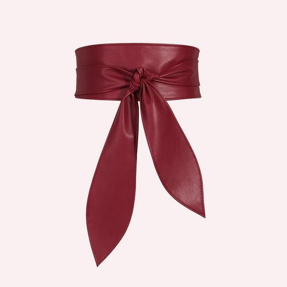 Namzi-b Large size Women Belt Fashion Wrap Around Wide Waistband Knotted Belt for Dress (Dark Red)