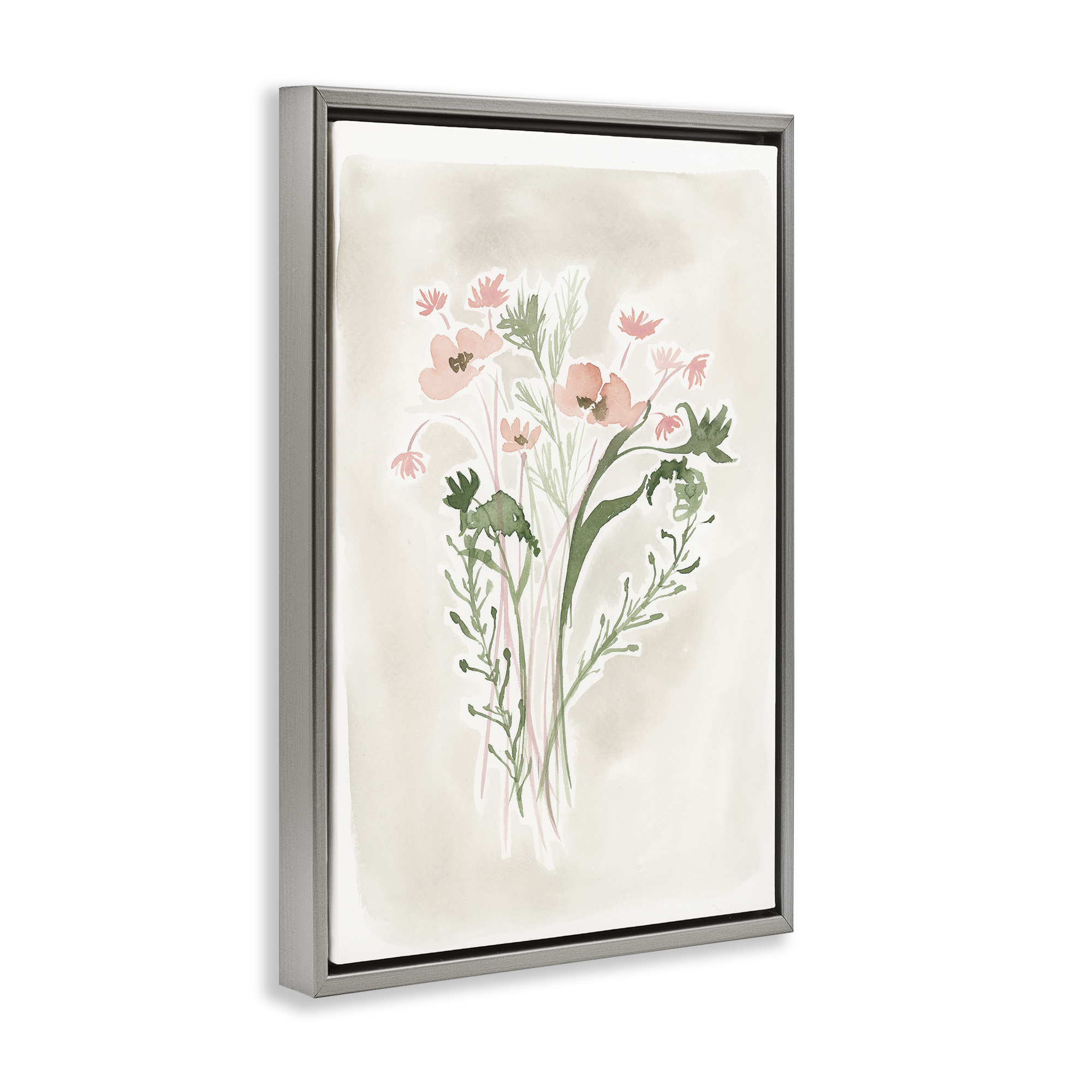 Stupell Industries Soft Organic Florals Botanical & Floral Painting Gray Floater Framed Art Print Wall Art, 21 x 31
